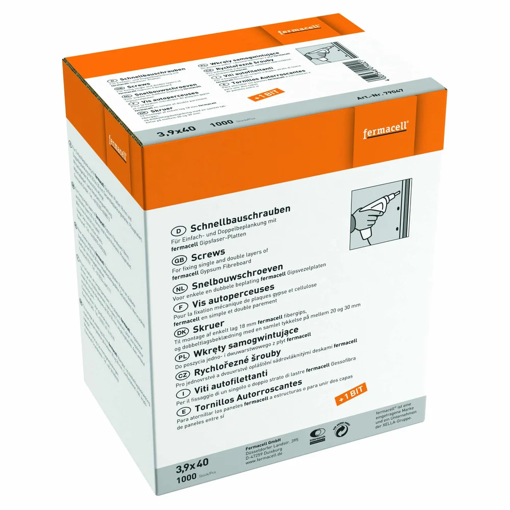 Fibergipsskrue 3,9×40 mm fermacell fibergipsskrue, 1000 stk v:1321609