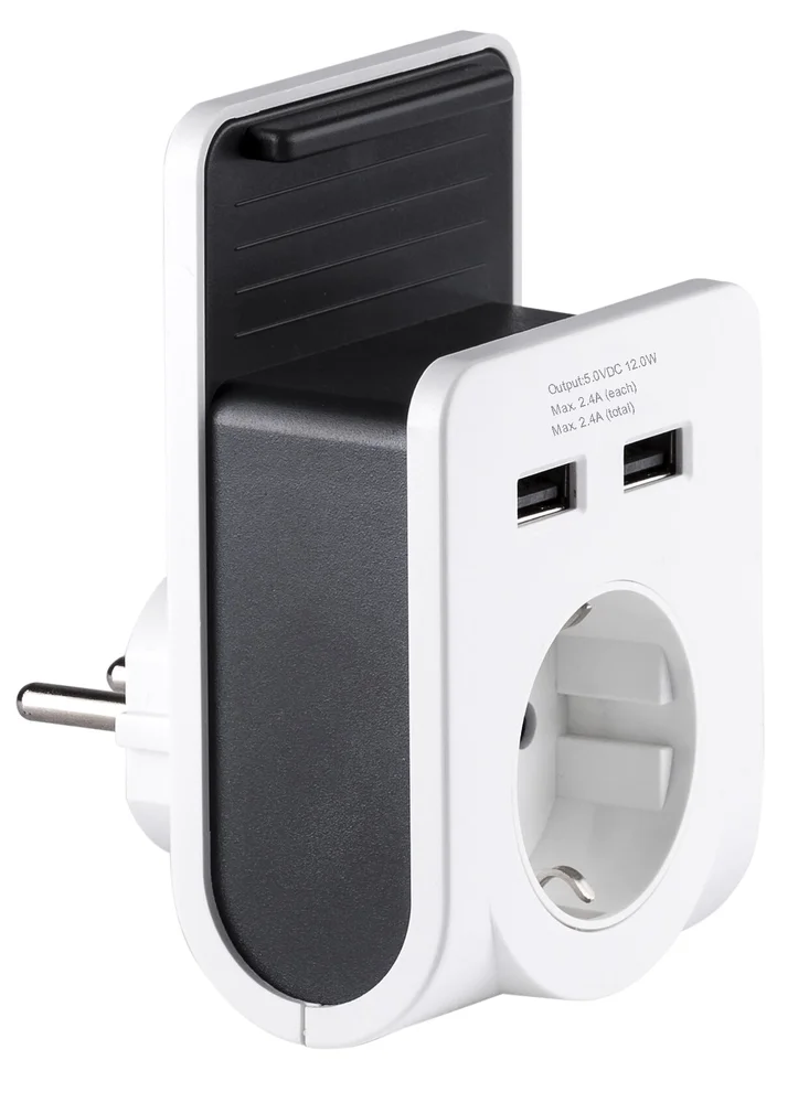 Gelia Lader vegguttak 2 USB og 1 schuko, med holder v:2519244 Gelia Lader vegguttak 2 USB og 1 schuko, med holder v:2519244