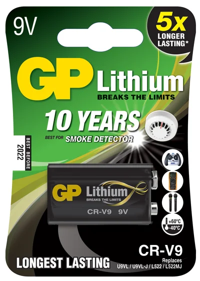 BATTERI GP 9V 10-ÅRS LITHIUM v:9006180