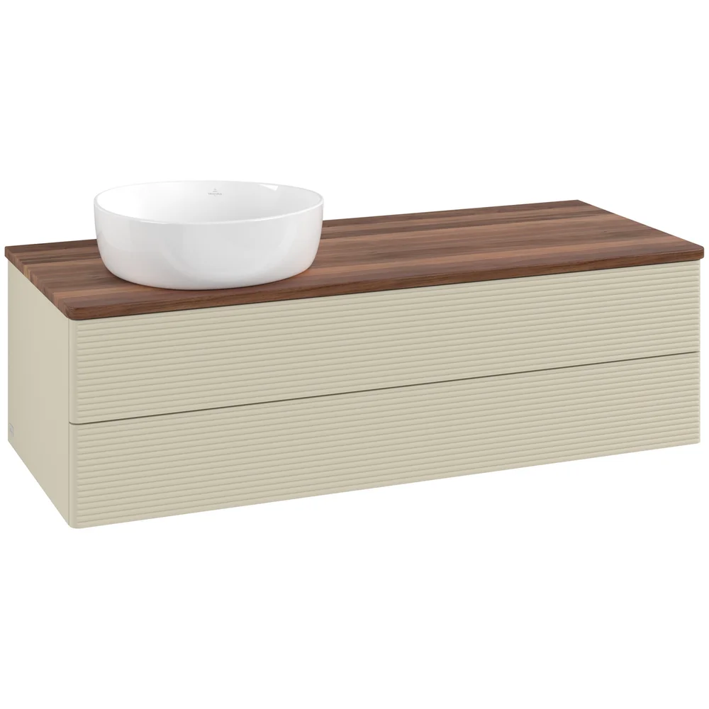 V&B ANTAO SERVANTSKAP 2 SKUFFER RILLET 1200X360X500 VENSTRE U/KRANHULL SILKEGRÅ/VALNØTT v:8003067