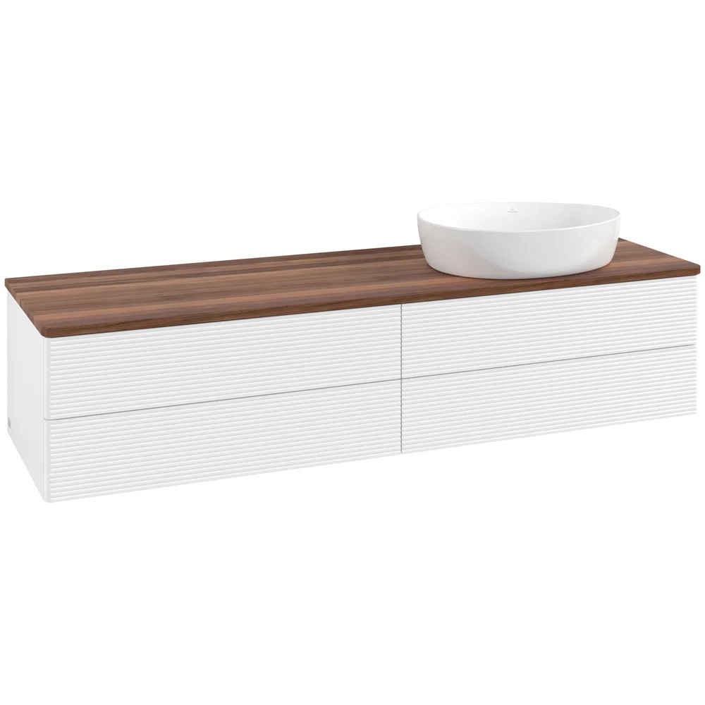 V&B ANTAO SERVANTSKAP 4 SKUFFER RILLET 1600X360X500 HØYRE U/KRANHULL MATT HVIT/VALNØTT v:4796918