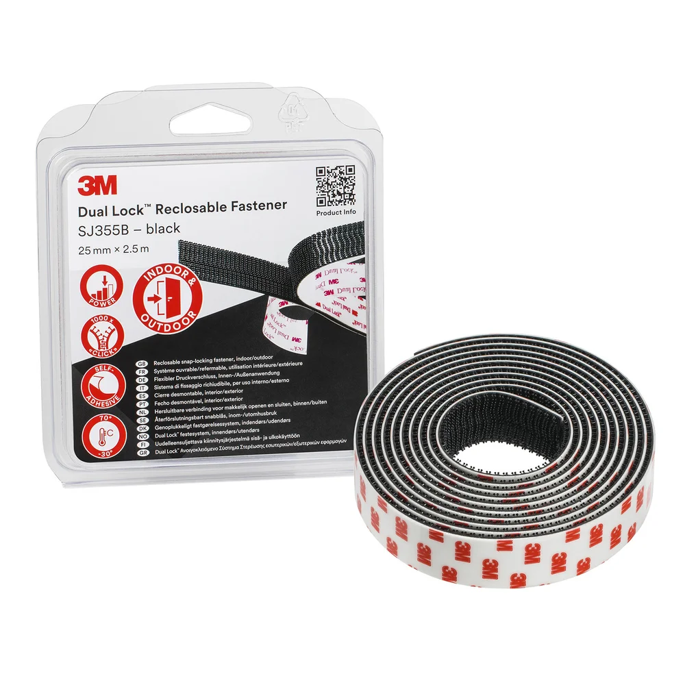 3M Hurtiglås Dual Lock SJ3560 gjenlukkbart, gjennomsiktig, 25 mm x 2,5 m, 5.7 mm, Tvillingpakke v:3977656