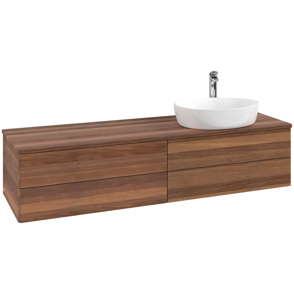 V&B ANTAO SERVANTSKAP 4 SKUFFER GLATT 1600X360X500 HØYRE M/KRANHULL VALNØTT/VALNØTT v:5023043