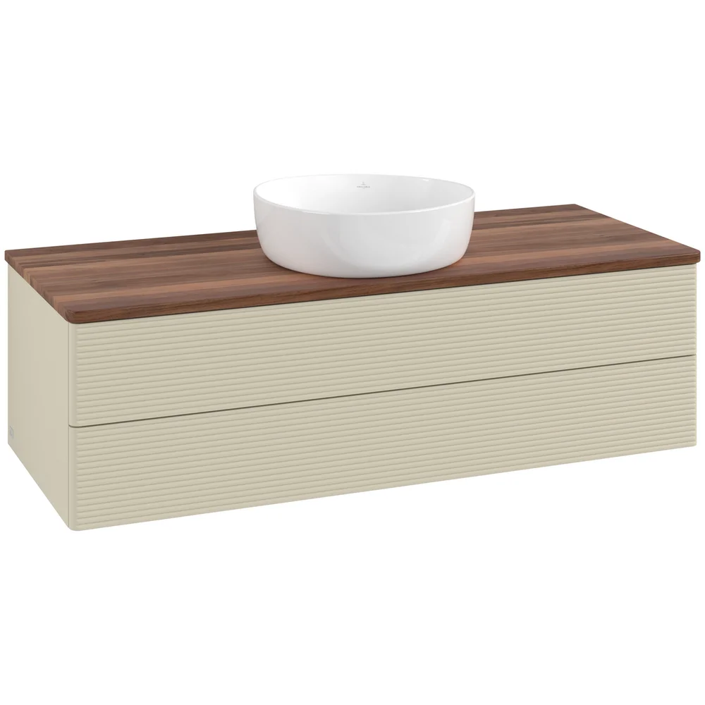 V&B ANTAO SERVANTSKAP 2 SKUFFER RILLET 1200X360X500 U/KRANHULL SILKEGRÅ/VALNØTT v:7739094