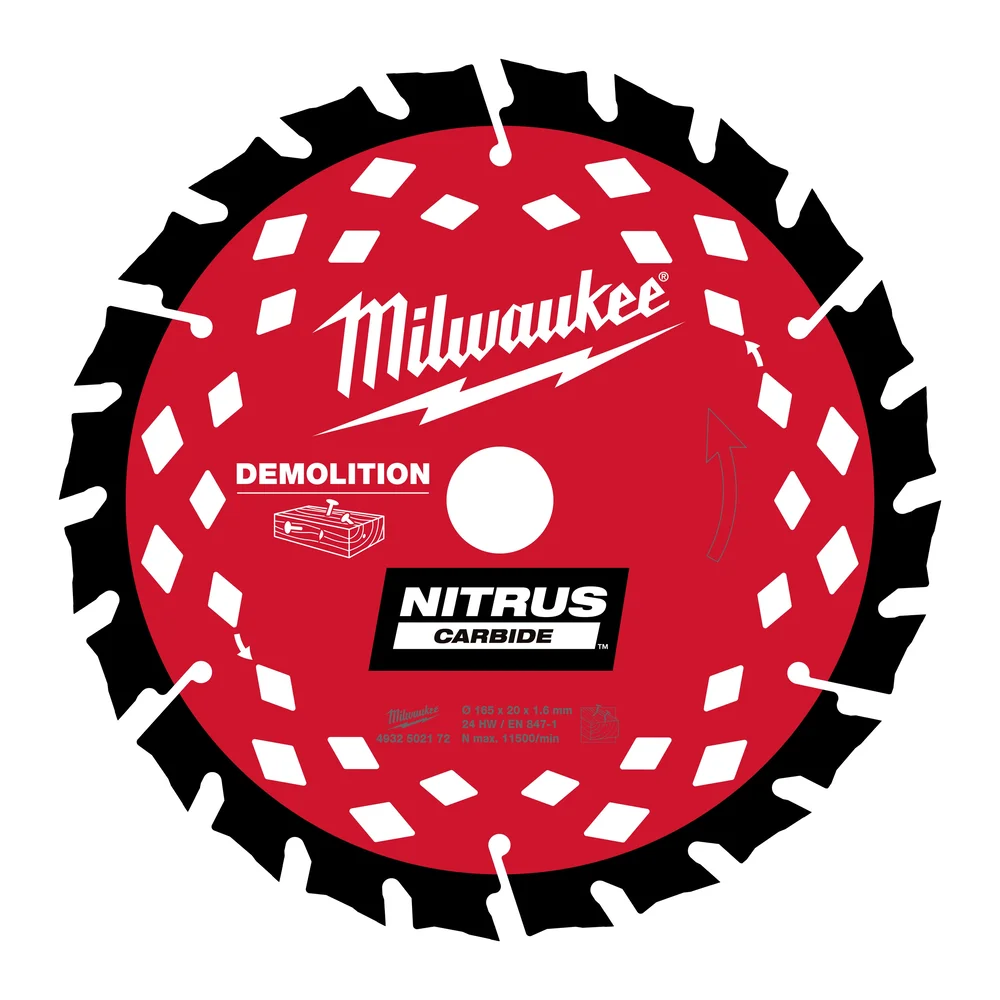 Milwaukee Bordsirkelsagblad, for tre med spiker og festeelementer, WN165x20x1,6 24T v:7368276