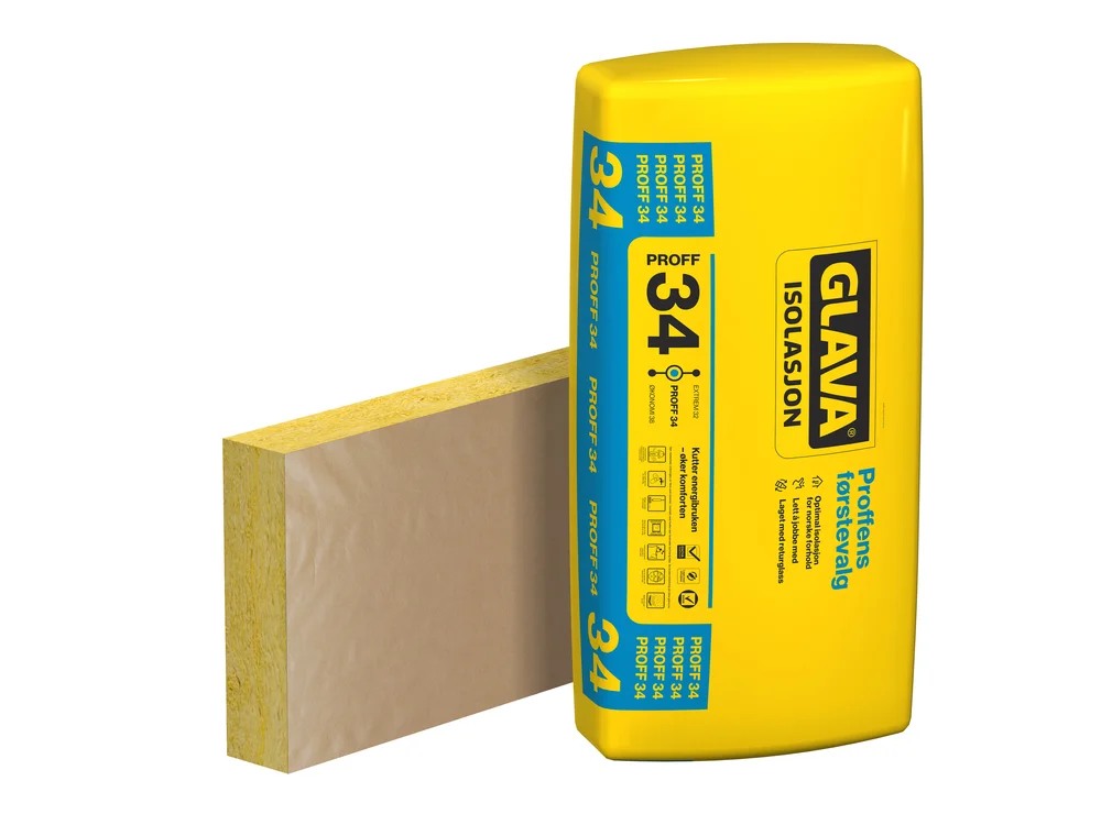 Glava Proff 34 plate med papir 150x570x1200 mm, 6 stk | mineralullisolasjon med god passform v:5215153