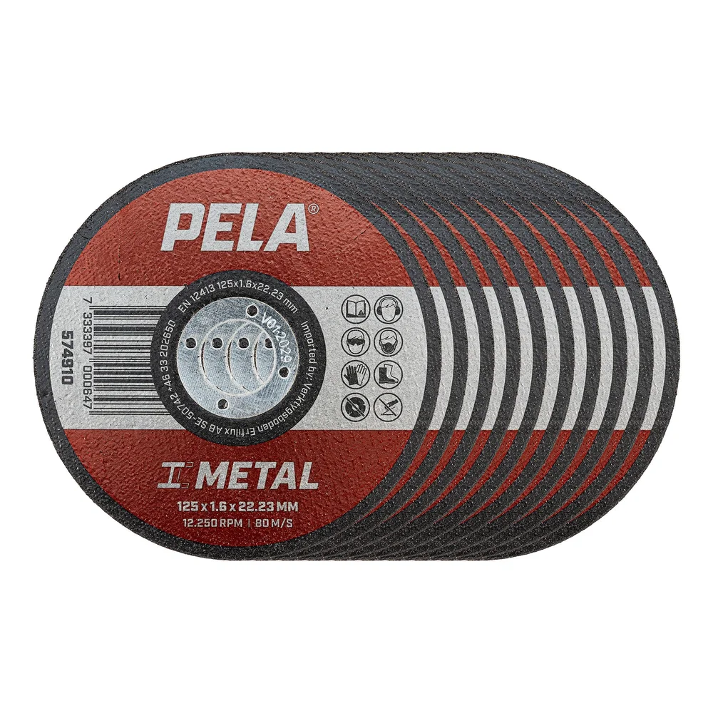 PELA Kappeskiver for metall 125×1,6 mm – 10-pakning for vinkelsliper v:3123313
