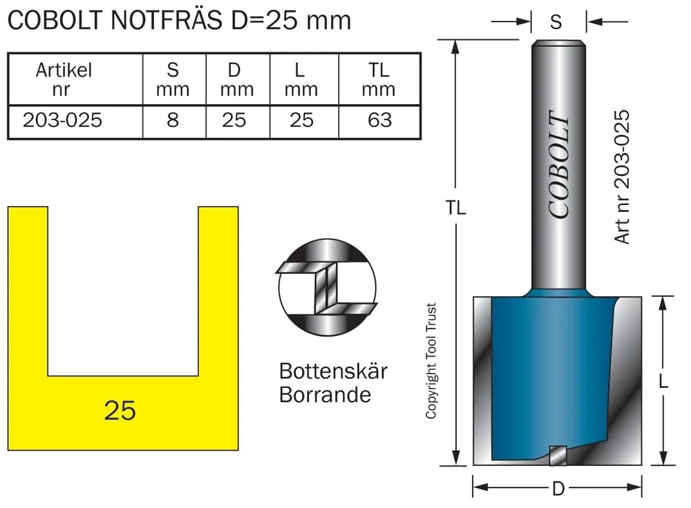 Cobolt HM-notfres 25 mm, med bunnskjær v:5427263