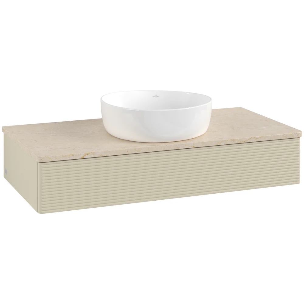 V&B ANTAO SERVANTSKAP 1 SKUFF RILLET 1000X190X500 U/KRANHULL SILKEGRÅ/CRÉME v:8145417