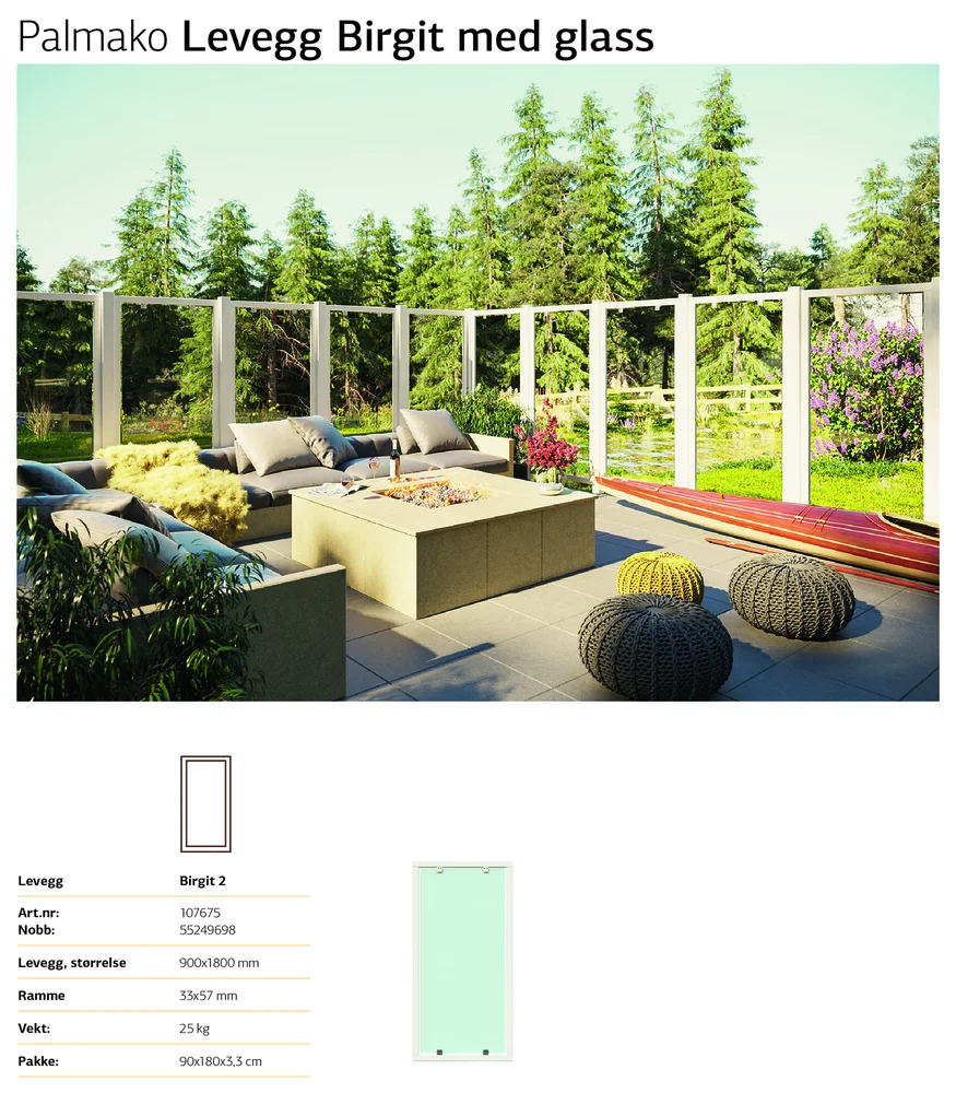 Levegg Birgit2 90×180 cm hvitmalt RAL 9016 v:6982313