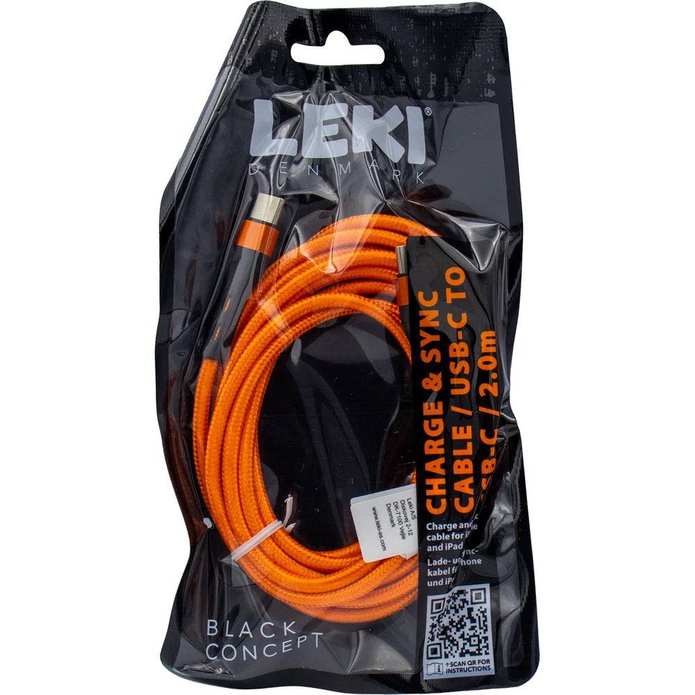 LEKI DENMARK BRAIDED ORANGE CABLE USB-C TO USB-C 2.0 M v:6582606 LEKI DENMARK BRAIDED ORANGE CABLE USB-C TO USB-C 2.0 M v:6582606