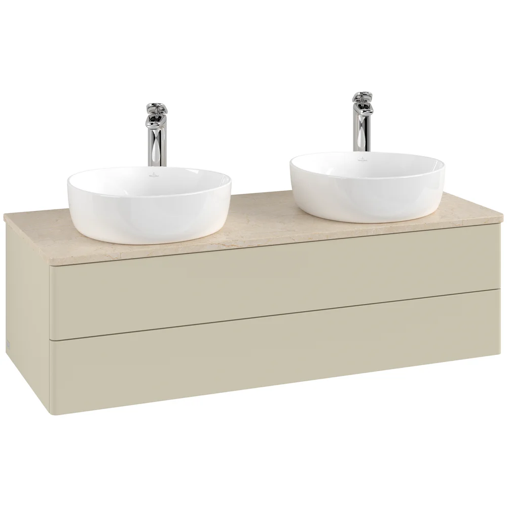 V&B ANTAO SERVANTSKAP 2 SKUFFER GLATT 1200X360X500 FOR 2 SERV. M/KRANHULL SILKEGRÅ/CRÉME v:8321683