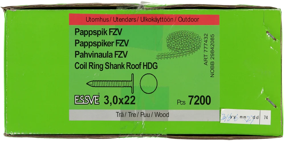 Pappspiker coil 15gr 3×22 fzv -7200 trådbåndet 15 grader varmforsinket v:1902338 Pappspiker coil 15gr 3×22 fzv -7200 trådbåndet 15 grader varmforsinket v:1902338
