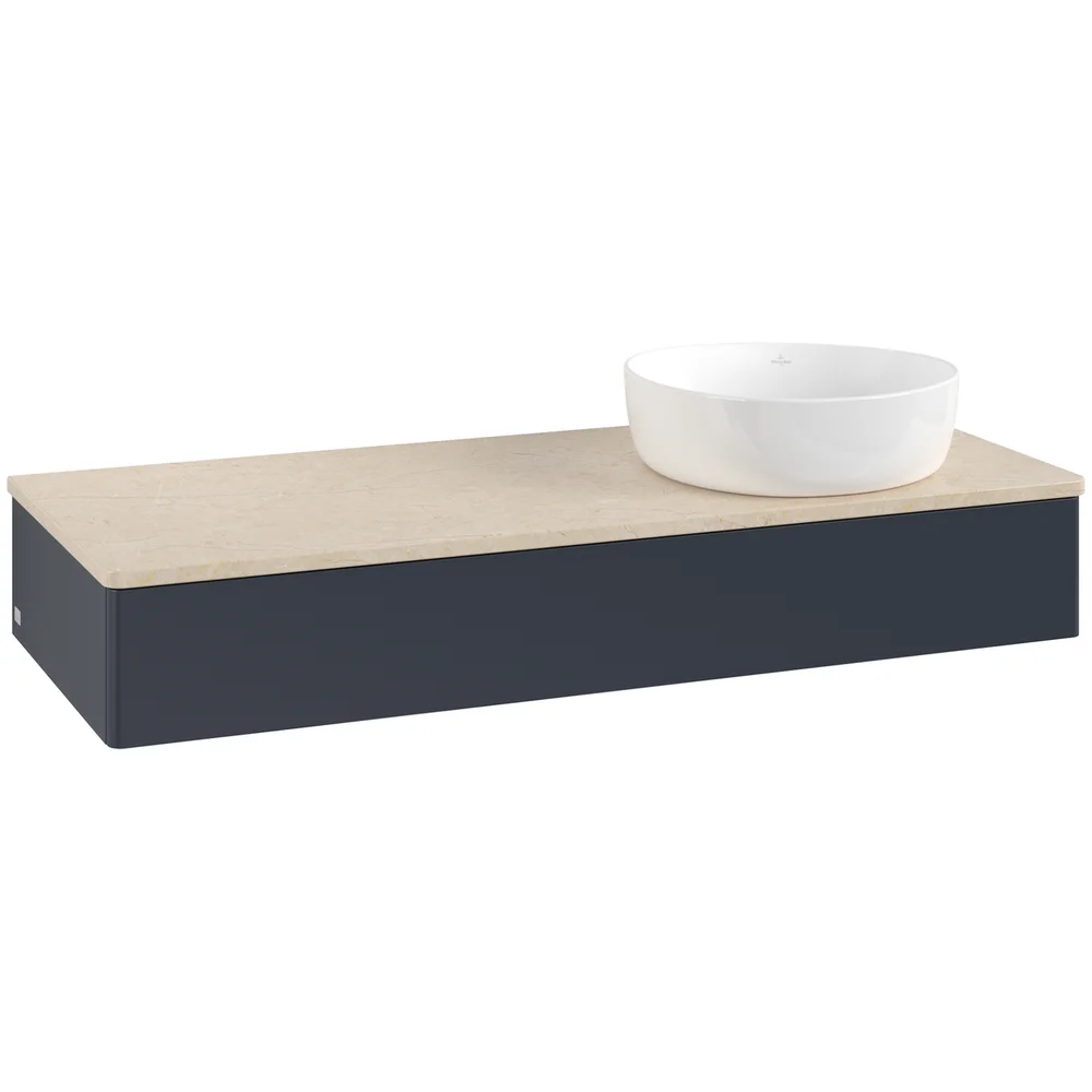 V&B ANTAO SERVANTSKAP 1 SKUFF GLATT 1200X190X500 HØYRE U/KRANHULL BLÅ/CRÉME v:4338383
