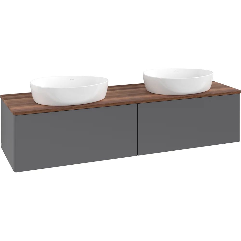 V&B ANTAO SERVANTSKAP 2 SKUFFER GLATT 1600X360X500 FOR 2 SERV. U/KRANHULL M/LYS ANTRASITT/VALNØTT v:9492054