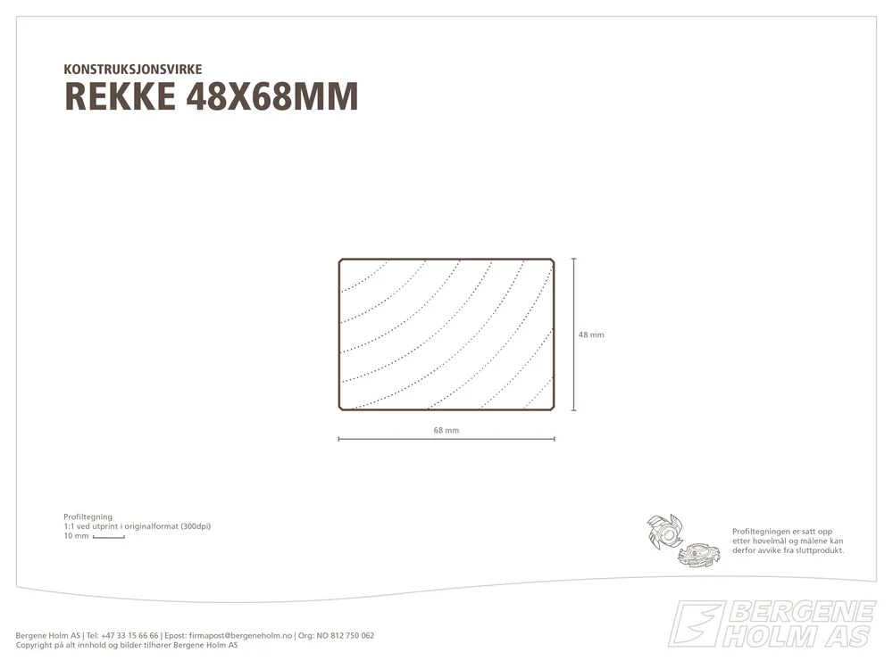 Lekt/rekke gran/furu ubehandlet klasse 1 48×68 mm v:2341549