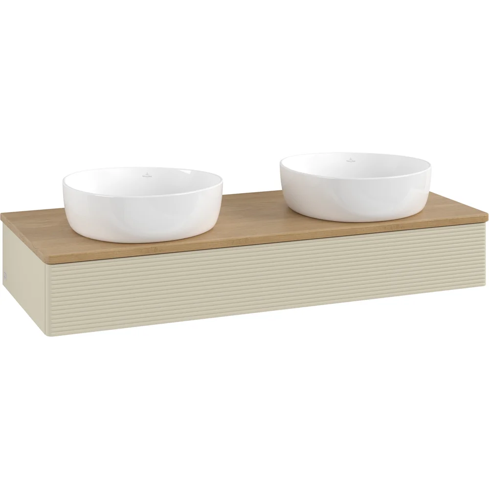 V&B ANTAO SERVANTSKAP 1 SKUFF RILLET 1200X190X500 FOR 2 SERV. U/KRANHULL M/LYS SILKEGRÅ/EIK v:7977664