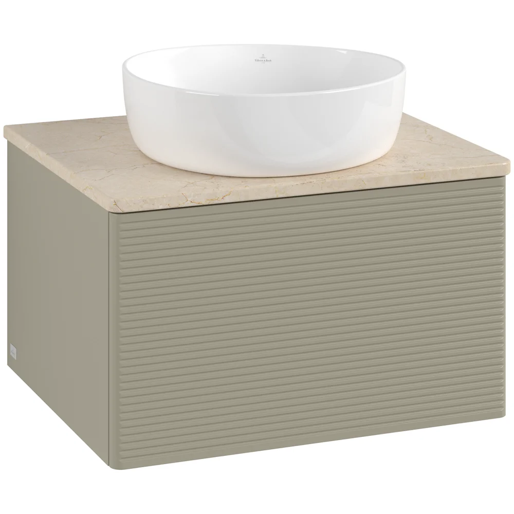 V&B ANTAO SERVANTSKAP 1 SKUFF RILLET 600X360X500 U/KRANHULL STENGRÅ/CRÉME v:1851856
