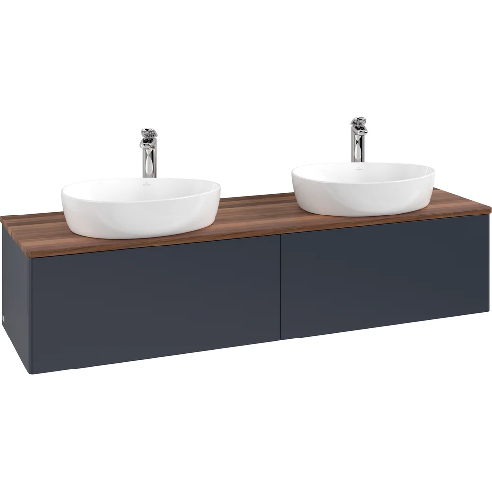 V&B ANTAO SERVANTSKAP 2 SKUFFER GLATT 1600X360X500 FOR 2 SERV. M/KRANHULL M/LYS BLÅ/VALNØTT v:5777139