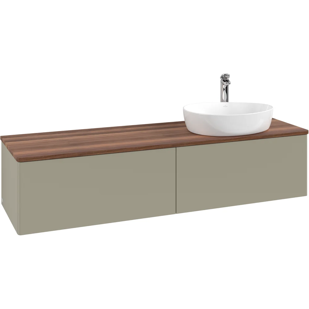 V&B ANTAO SERVANTSKAP 2 SKUFFER GLATT 1600X360X500 HØYRE M/KRANHULL M/LYS STENGRÅ/VALNØTT v:9185658
