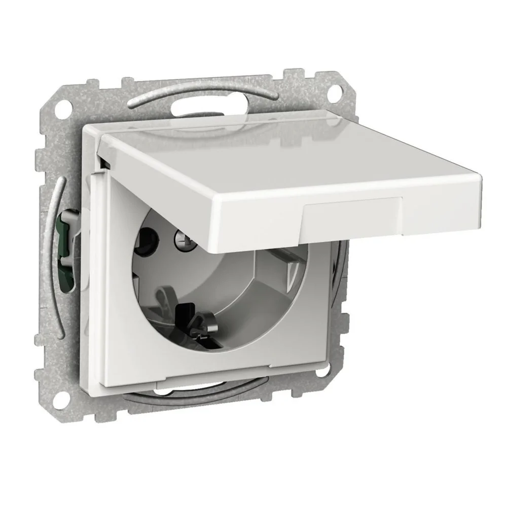 Schneider Electric Vegguttak jordet, 1-vegs, med lokk, Exxact v:6849003