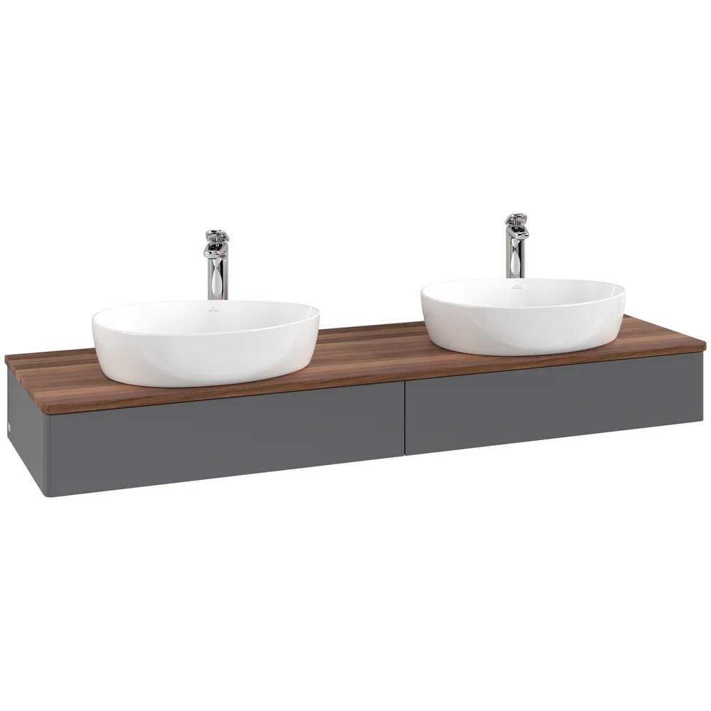 V&B ANTAO SERVANTSKAP 2 SKUFFER GLATT 1600X190X500 FOR 2 SERV. M/KRANHULL ANTRASITT/VALNØTT v:8754996