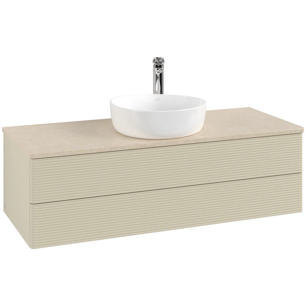 V&B ANTAO SERVANTSKAP 2 SKUFFER RILLET 1200X360X500 M/KRANHULL SILKEGRÅ/CRÉME v:3033091