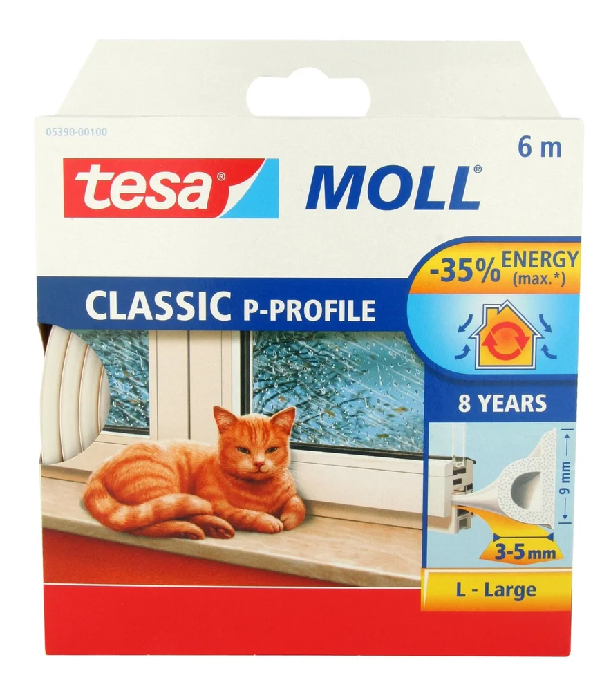 Tesa Tetningslist, hvit, P-profil, 6 m v:7376939