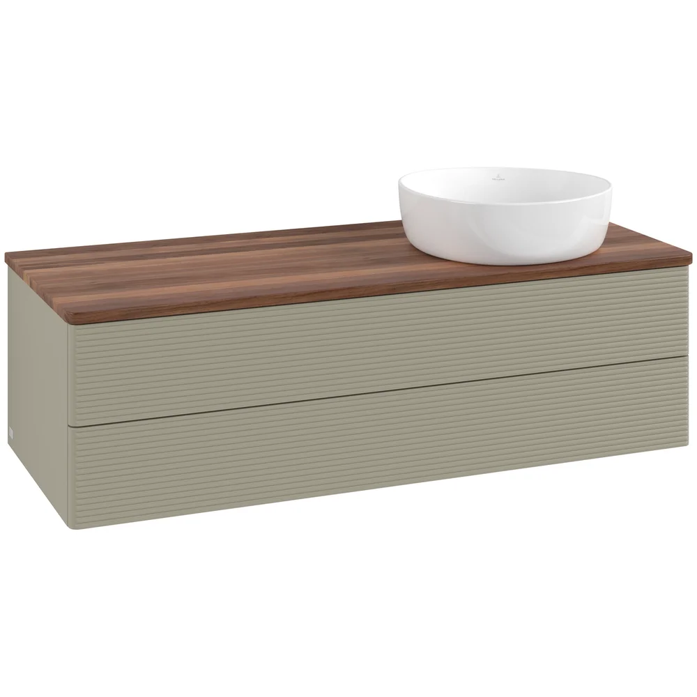 V&B ANTAO SERVANTSKAP 2 SKUFFER RILLET 1200X360X500 HØYRE U/KRANHULL STENGRÅ/VALNØTT v:2211435