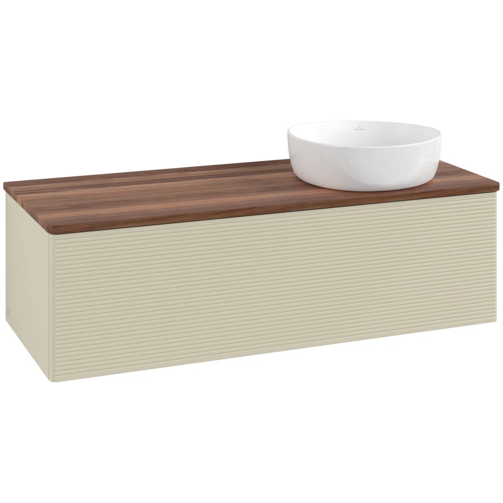 V&B ANTAO SERVANTSKAP 1 SKUFF RILLET 1200X360X500 HØYRE U/KRANHULL SILKEGRÅ/VALNØTT v:7346475