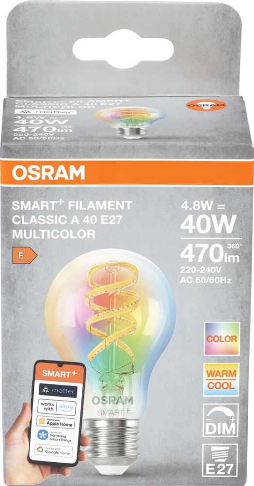 OSRAM Smart LED pære E27 4,8W RGBTW 470lm Klar v:5784004 OSRAM Smart LED pære E27 4,8W RGBTW 470lm Klar v:5784004