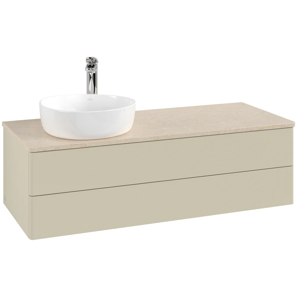 V&B ANTAO SERVANTSKAP 2 SKUFFER GLATT 1200X360X500 VENSTRE M/KRANHULL SILKEGRÅ/CRÉME v:1417653