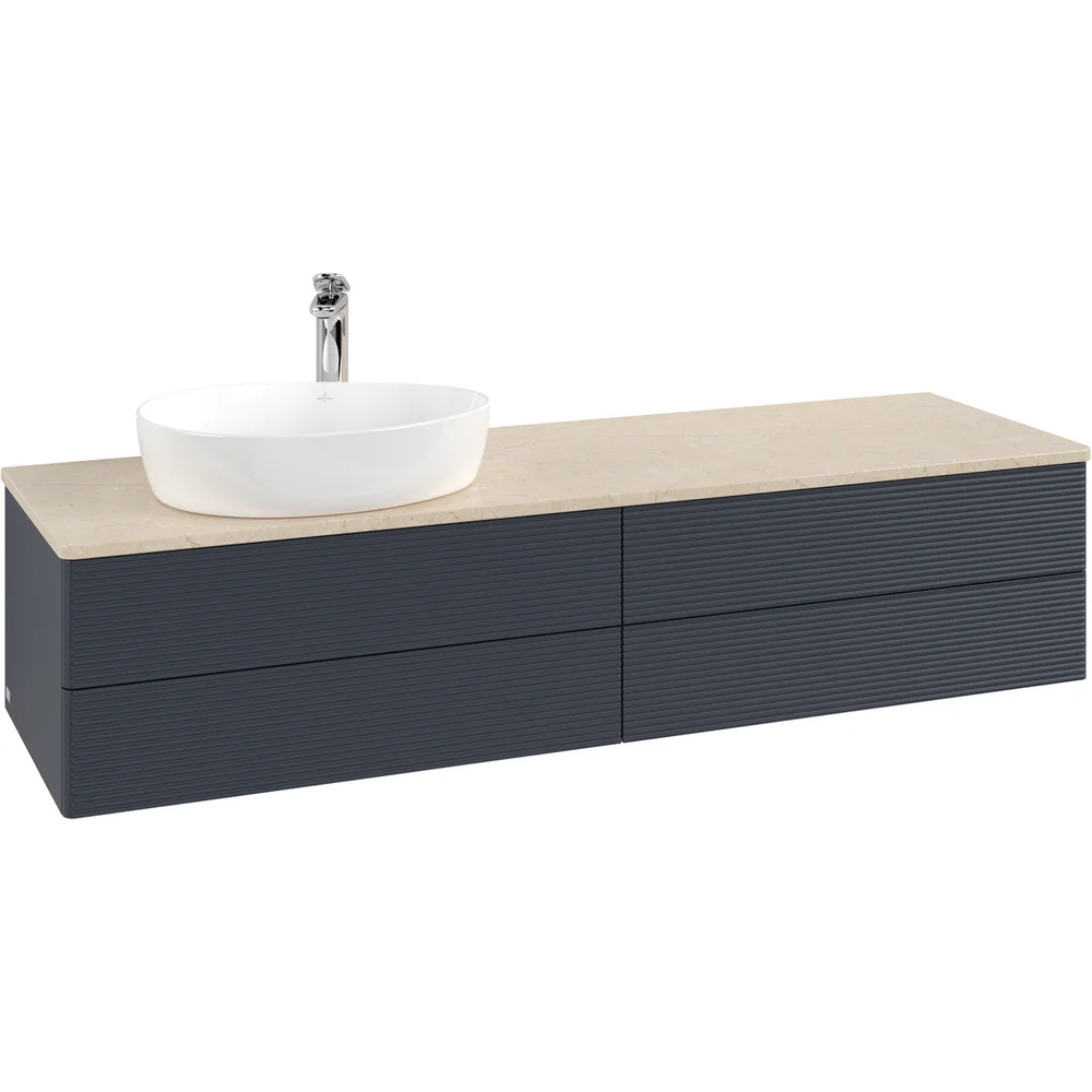 V&B ANTAO SERVANTSKAP 4 SKUFFER RILLET 1600X360X500 VENSTRE M/KRANHULL M/LYS BLÅ/CRÉME v:6322717