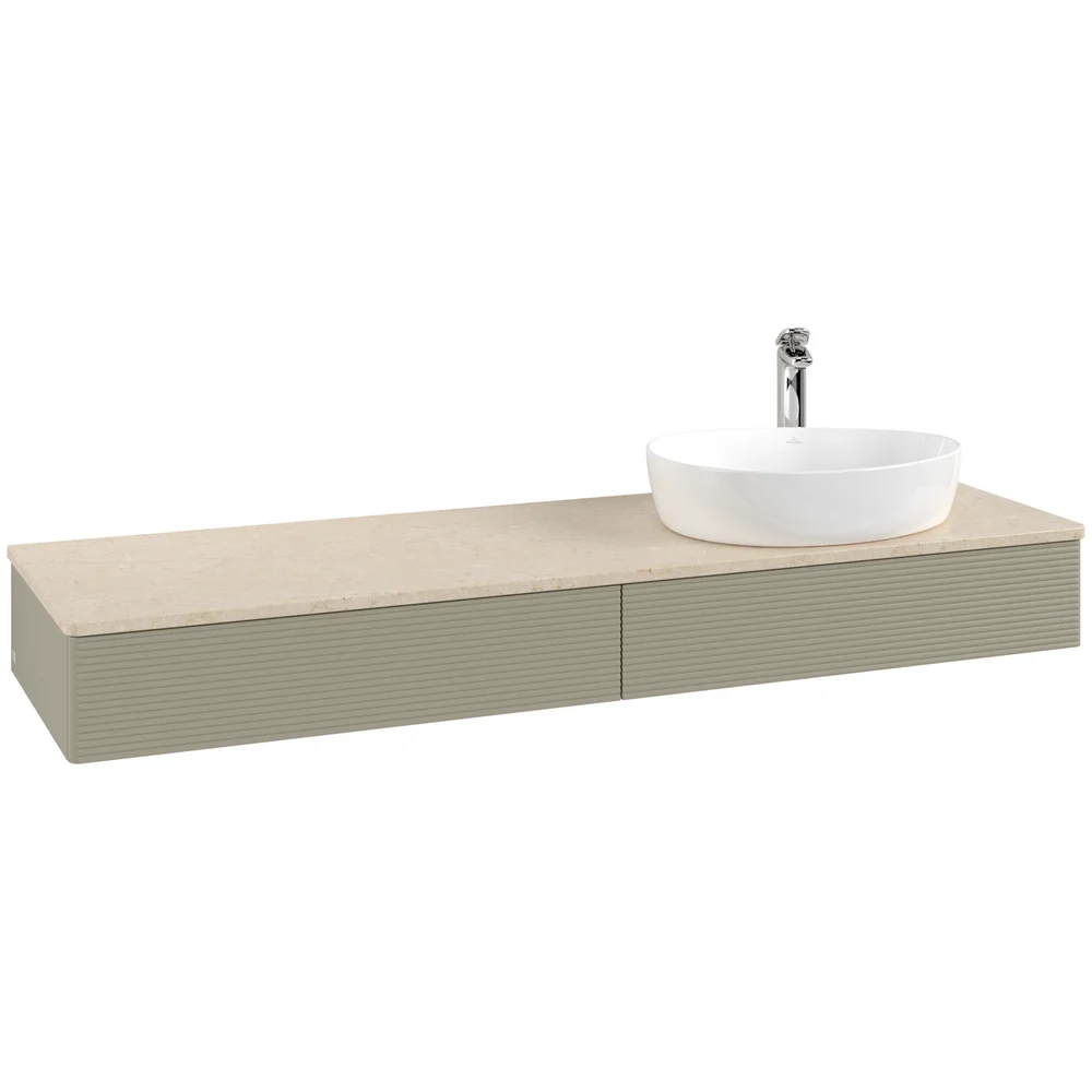 V&B ANTAO SERVANTSKAP 2 SKUFFER RILLET 1600X190X500 HØYRE M/KRANHULL STENGRÅ/CRÉME v:5156165