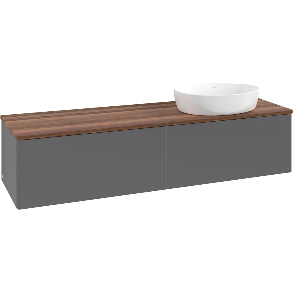 V&B ANTAO SERVANTSKAP 2 SKUFFER GLATT 1600X360X500 HØYRE U/KRANHULL ANTRASITT/VALNØTT v:5116937