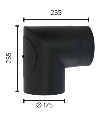 Røykrør Ø175 matt sort emalje 2,3 90gr kne med luke v:9412717 Røykrør Ø175 matt sort emalje 2,3 90gr kne med luke v:9412717