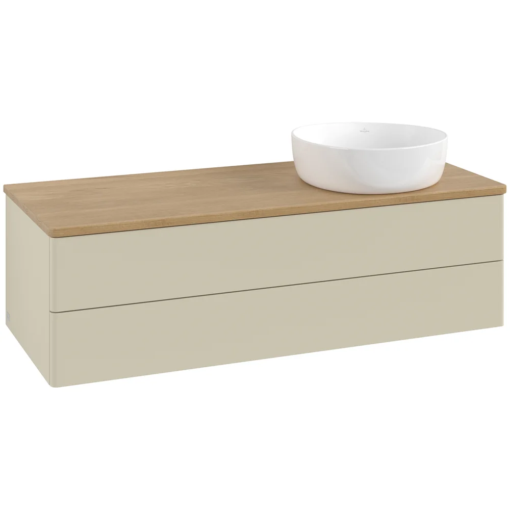 V&B ANTAO SERVANTSKAP 2 SKUFFER GLATT 1200X360X500 HØYRE U/KRANHULL SILKEGRÅ/EIK v:9687577