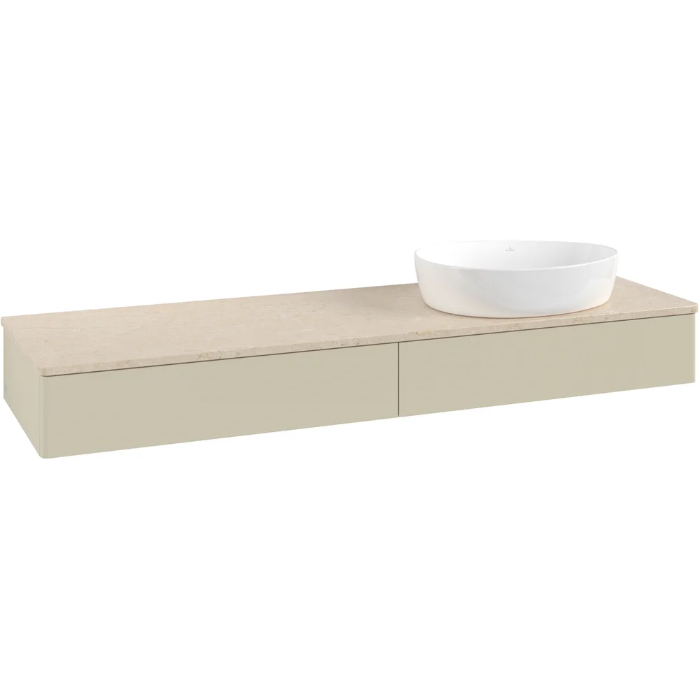 V&B ANTAO SERVANTSKAP 2 SKUFFER GLATT 1600X190X500 HØYRE U/KRANHULL M/LYS SILKEGRÅ/CRÉME v:9879007