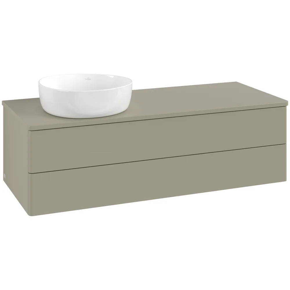 V&B ANTAO SERVANTSKAP 2 SKUFFER GLATT 1200X360X500 VENSTRE U/KRANHULL STENGRÅ v:4008248