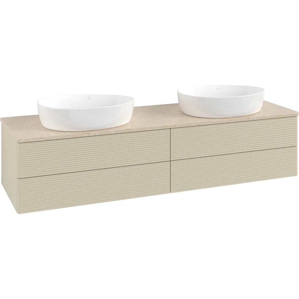 V&B ANTAO SERVANTSKAP 4 SKUFFER RILLET 1600X360X500 FOR 2 SERV. U/KRANHULL M/LYS SILKEGRÅ/CRÉME v:7643538
