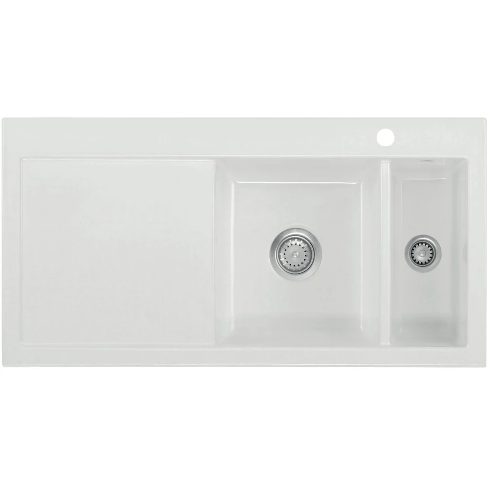 LAVABO MERA 100 1½ KERAMIKK KJØKKENVASK HVIT M/KROM BUNNVENTIL v:8833355