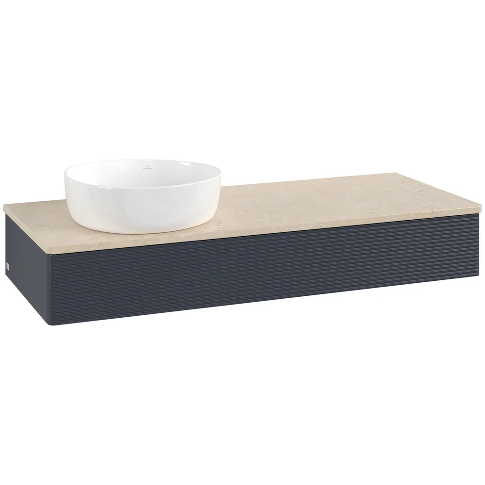 V&B ANTAO SERVANTSKAP 1 SKUFF RILLET 1200X190X500 VENSTRE U/KRANHULL BLÅ/CRÉME v:6218781