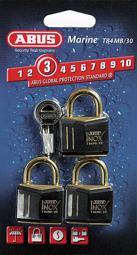 Hengelås t84mb/30c 3pakn. abus messinglås m/sort plast v:2039515 Hengelås t84mb/30c 3pakn. abus messinglås m/sort plast v:2039515