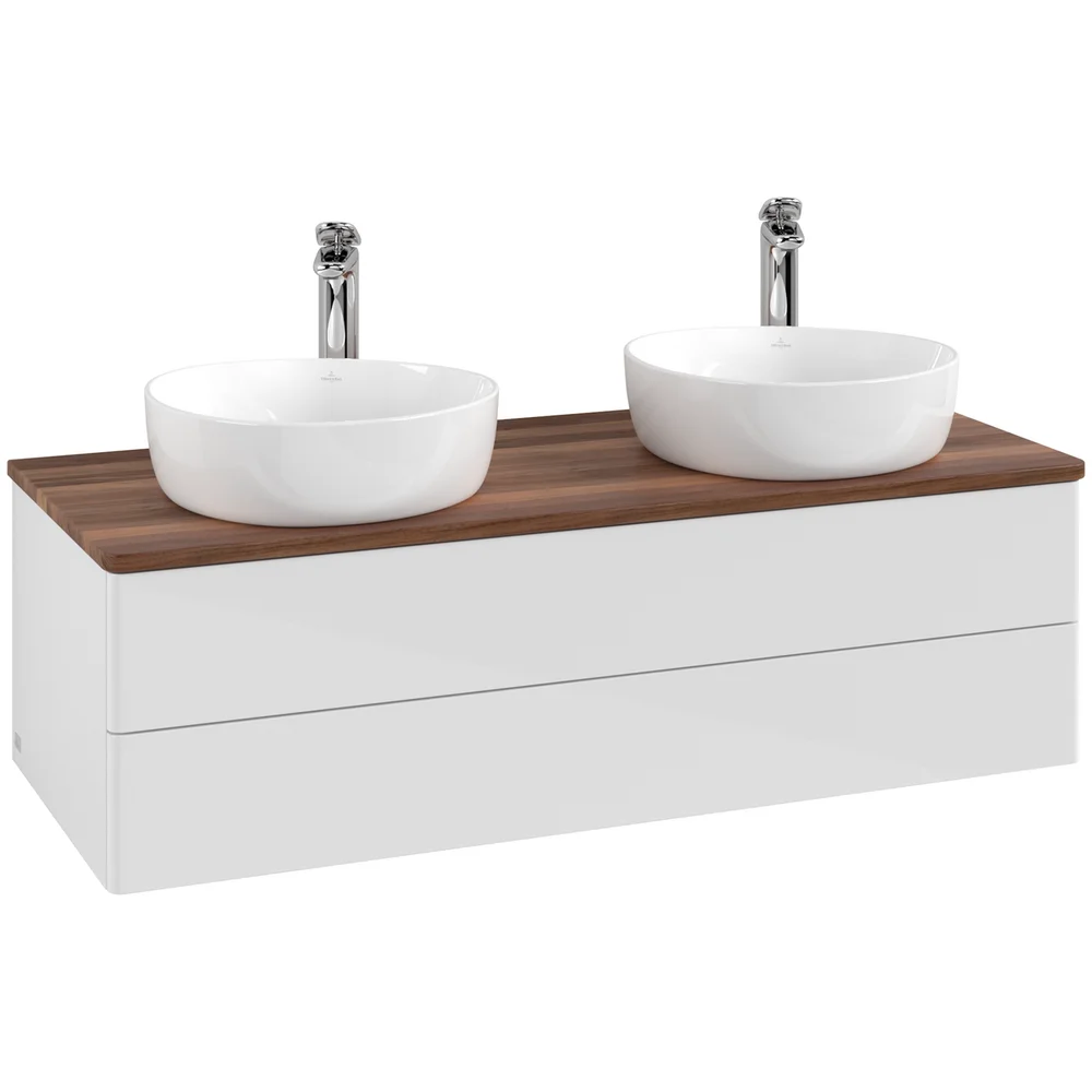 V&B ANTAO SERVANTSKAP 2 SKUFFER GLATT 1200X360X500 FOR 2 SERV. M/KRANHULL HVIT/VALNØTT v:9139902