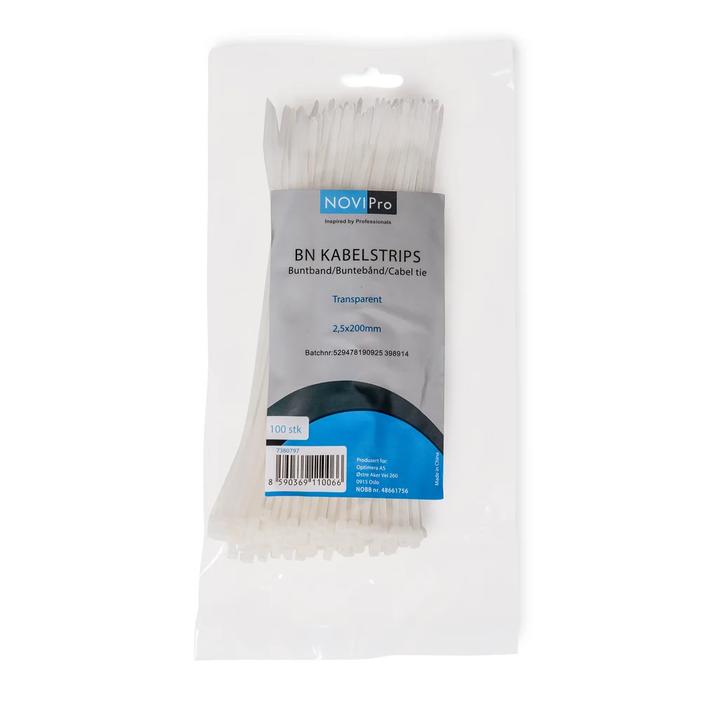 Kabelstrips bn 2,5×200 mm transparent novipro 100 stk v:1449916