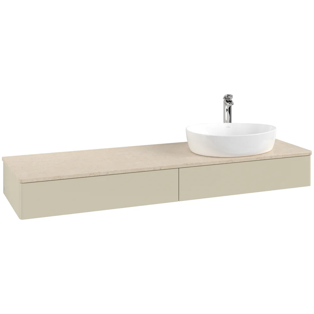 V&B ANTAO SERVANTSKAP 2 SKUFFER GLATT 1600X190X500 HØYRE M/KRANHULL SILKEGRÅ/CRÉME v:8178457