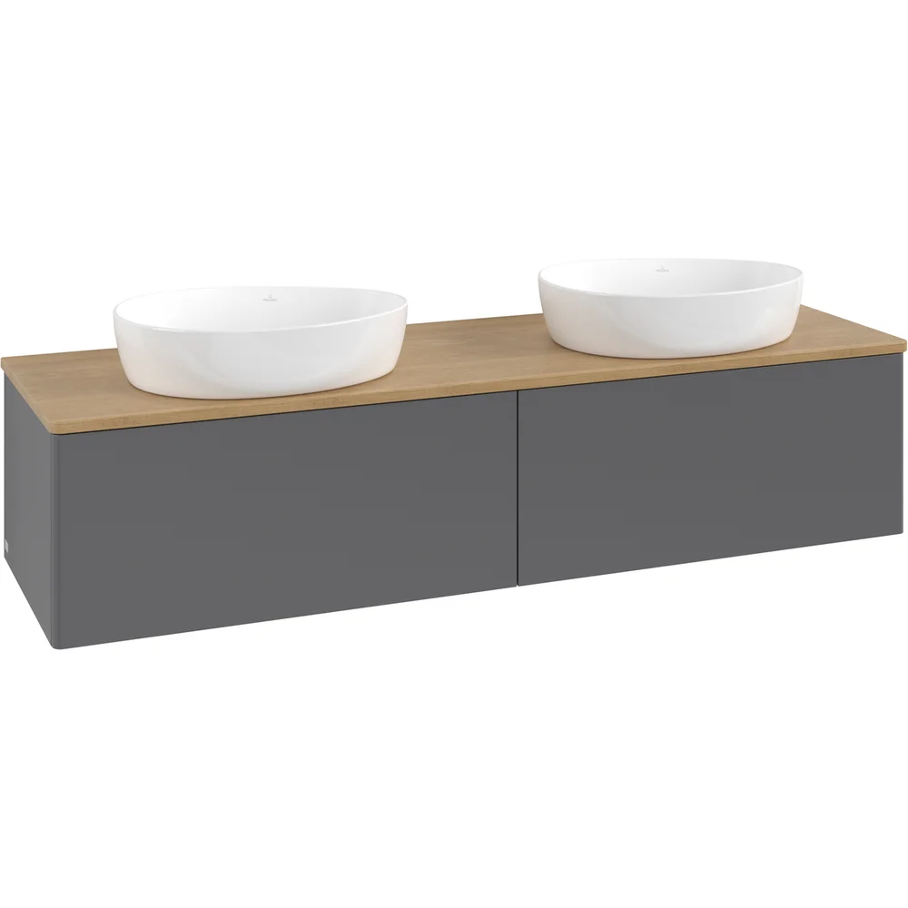 V&B ANTAO SERVANTSKAP 2 SKUFFER GLATT 1600X360X500 FOR 2 SERV. U/KRANHULL M/LYS ANTRASITT/EIK v:5854354