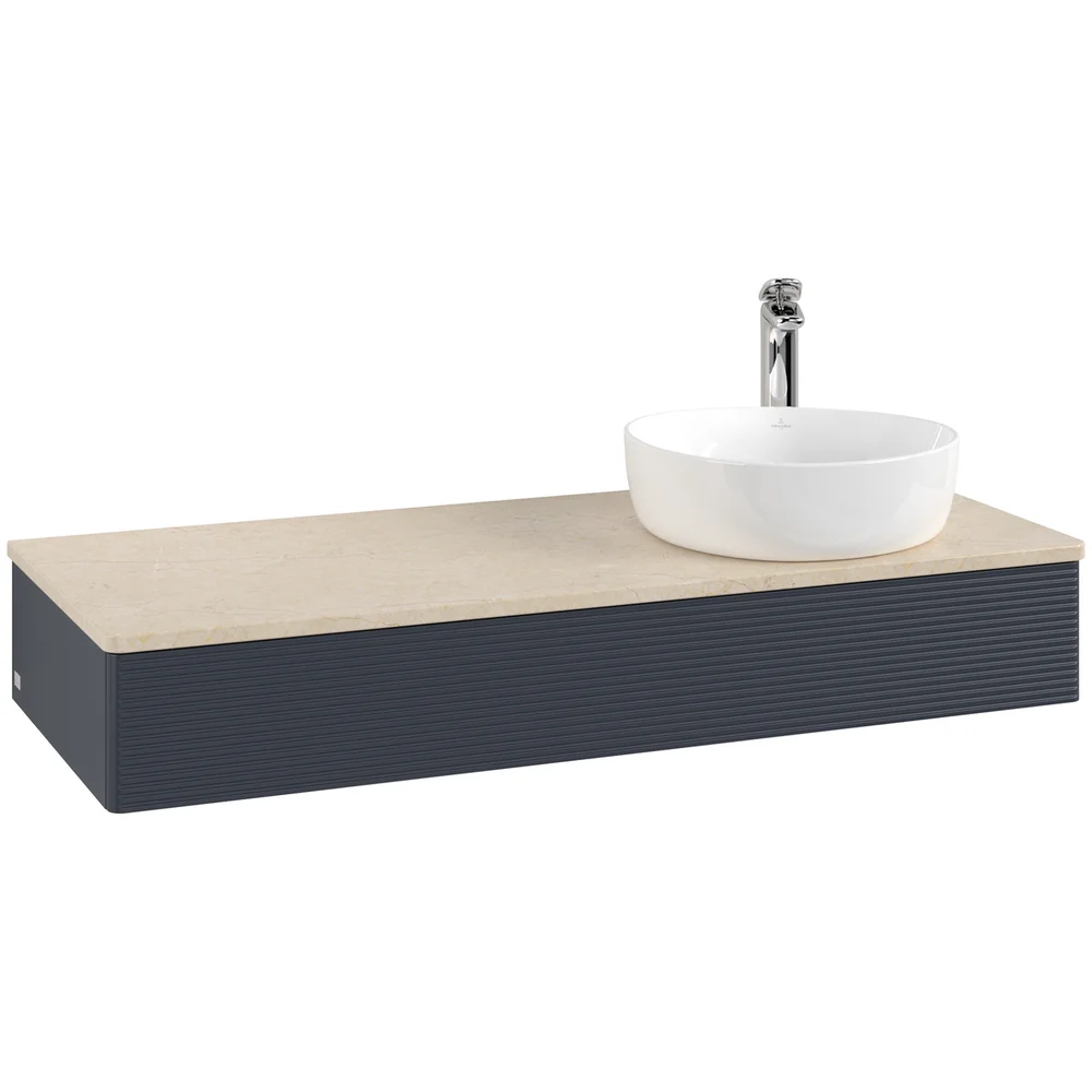 V&B ANTAO SERVANTSKAP 1 SKUFF RILLET 1200X190X500 HØYRE M/KRANHULL BLÅ/CRÉME v:5976359