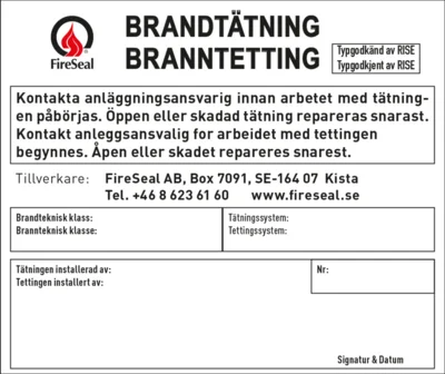 BRANNTETNINGSETIKETTER FS -100 v:5600535 BRANNTETNINGSETIKETTER FS -100 v:5600535