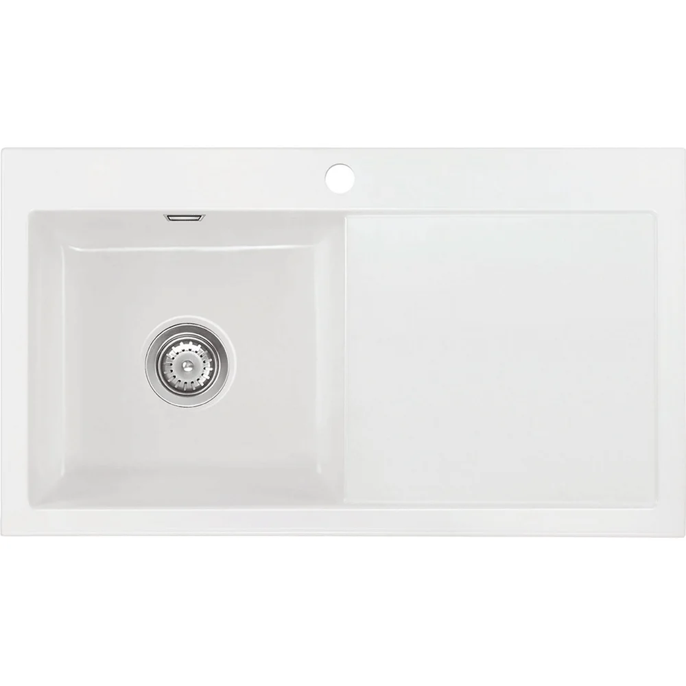 LAVABO MERA 90 KERAMIKK KJØKKENVASK HVIT M/KROM BUNNVENTIL v:1610926